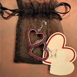 Red Rhinestone Heart Drop Earrings | Silver Tone | Valentine’s Day